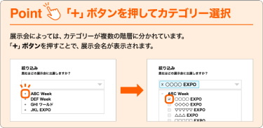 Point：｢＋｣ ボタンを押してカテゴリー選択